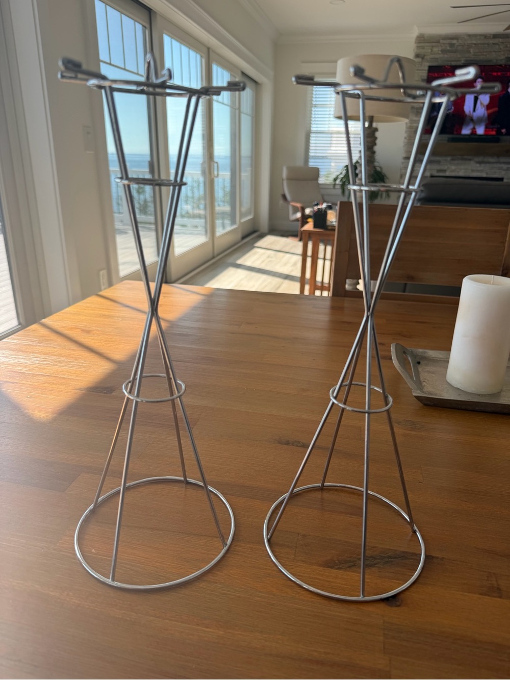 Pair of Matching Silver Tone Necklace Jewelry Display Towers